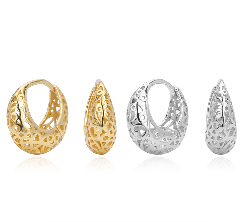  Crafted from Sterling Silver, these earrings feature exquisite hollow-out florals with intricate carvings, exuding vintage elegance